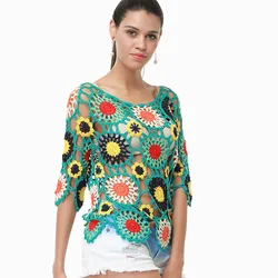 H80 & S90-Blusa holgada de ganchillo para mujer, Jersey Sexy hecho a mano, con gancho Floral, para playa, informal, novedad de 2019