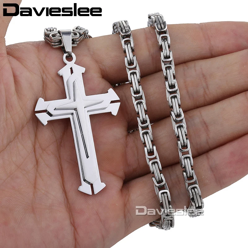 Davieslee Cutout Cross Pendant Necklace for Men Gold Black Silver Color Stainless Steel Wholesale Jewelry LKP180