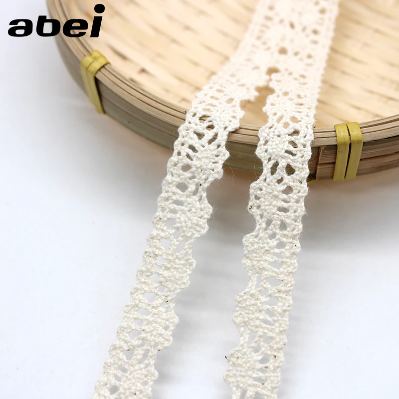 10yards/Lot 1.3cm Embroidered Cotton Lace Trims Beige Ribbon Curtain Sweater Tablecover Fabric Edge Wrap Garment Accessories