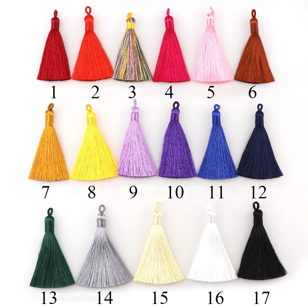 5pcs/lot 8cm Long With Hole Mix Cotton Silk Tassel Brush For Earring Charm Pendant SatinTassels DIY Jewelry Making Findings
