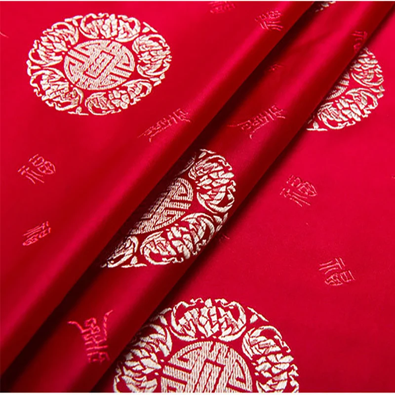 new arrival brocade red longevity pattern fabric for felt patchwork tissue telas dress bed sheet children cloth 100x75cm