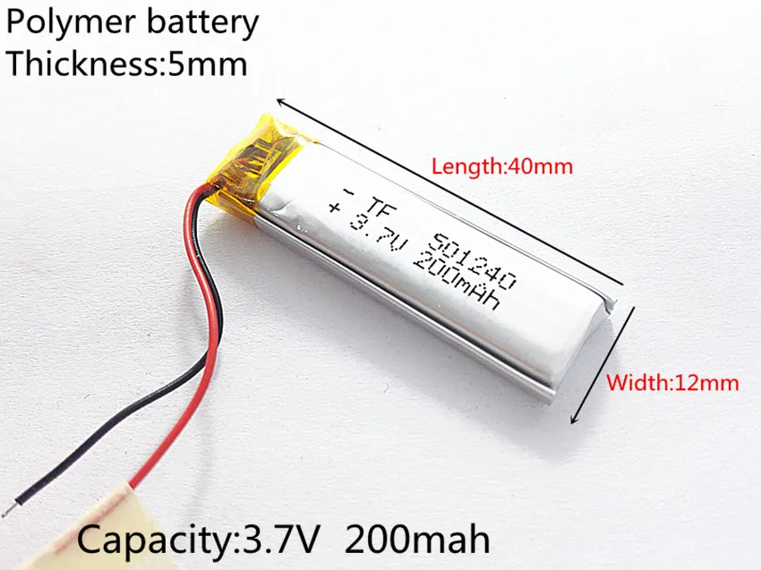 3.7V 200mAh 501240 Lithium Polymer Li-Po li ion Rechargeable Battery cells For Mp3 MP4 MP5 GPS