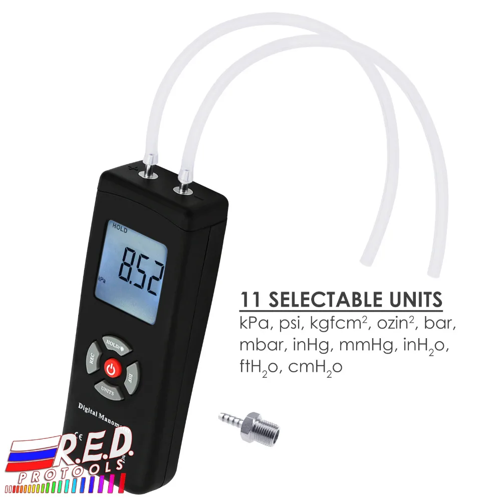 Portable Handheld Air Vacuum/Gas Pressure Gauge Meter Professional Digital Manometer 11 Units with Backlight +/-13.78kPa +/-2PSI