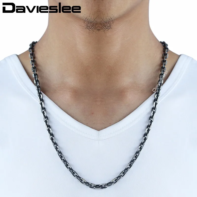 Davieslee Mens Necklace Chain Cut Cable Stainless Steel Gunmetal Tone Wholesale Fashion Necklaces for Men 6mm 18-36inch LKN498