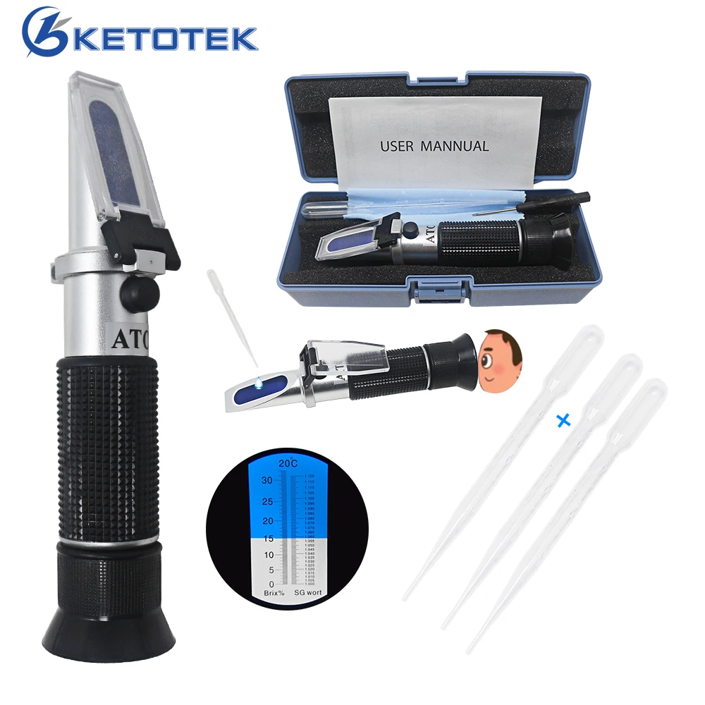 

HandHeld Beer Refractometer Brewing Brix 0-32% 1.000-1 .120 Dual Scale Hand Tools Wort Specific Gravity Refractometer SG