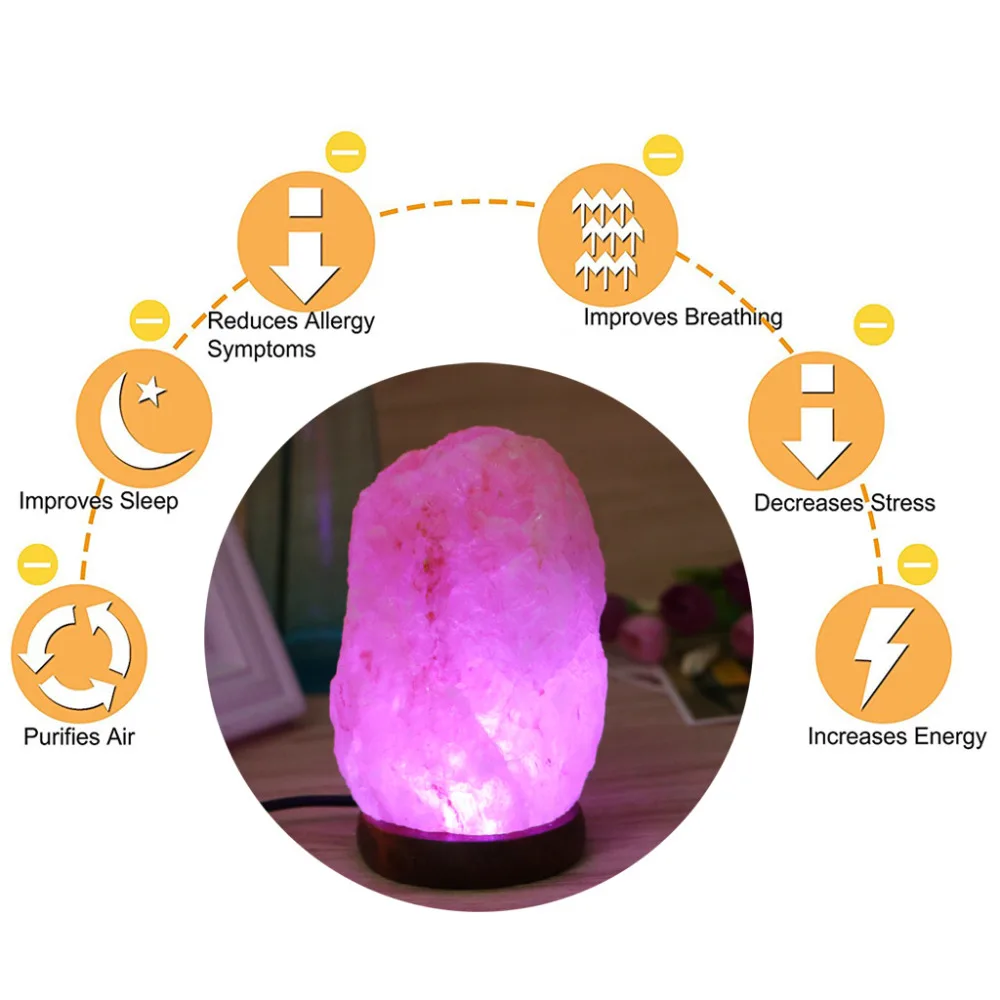 2024 New Hand Carved USB Wooden Base Himalayan Rock Salt Lamp Air Purifier Night Light