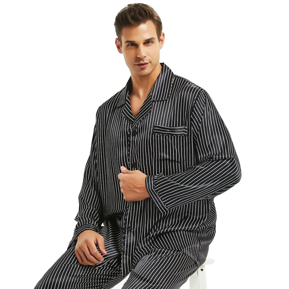 Great Gifts_ Mens Silk Satin Pajamas Set Pajama Pyjamas PJS Sleepwear Set Loungewear U.S,S,M,L,XL,XXL,3XL,4XL Plus Striped