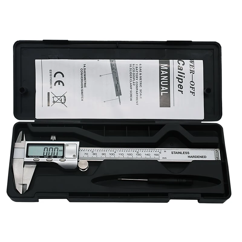 QSTEXPRESS Pinza 150 millimetri In Acciaio Pollici LCD Elettronico Digitale Vernier Caliper 0.01 millimetri di Misura di Misurazione Strumento