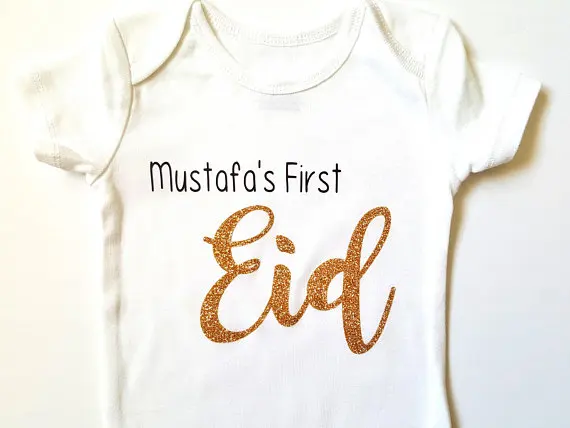 personalize Hajj, Mabrook, Eid Islamic birthday baby shower bodysuit onepiece romper Outfit New Year party favors muslim gifts