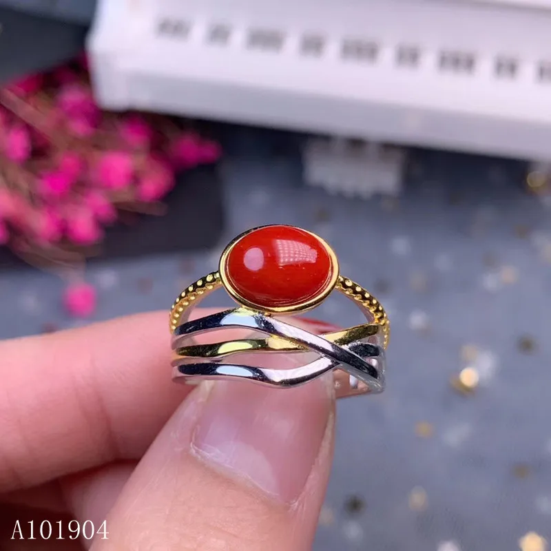 

KJJEAXCMY Boutique Jewelry 925 Sterling Silver Inlaid Natural Gemstone Red Coral Female Ring Support Detection