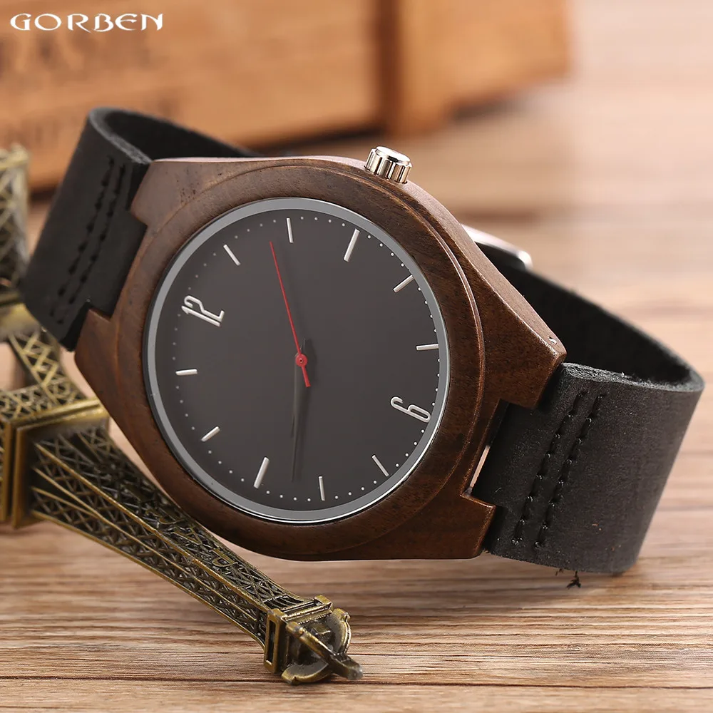 Quartz Watches Wood Mens Clock Unique Design Top Luxury Brand Wooden Bamboo Sport Wrist Watch Black Face Hodinky Man Women 2017