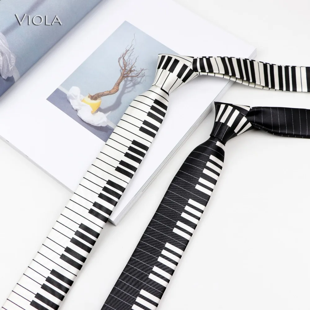 Music Notes Piano Keys Guitar Printed Neck Tie 5cm Slim Men Kids Tie Polyester Skinny Party Tuxedo Parent-Child Gift Accessory