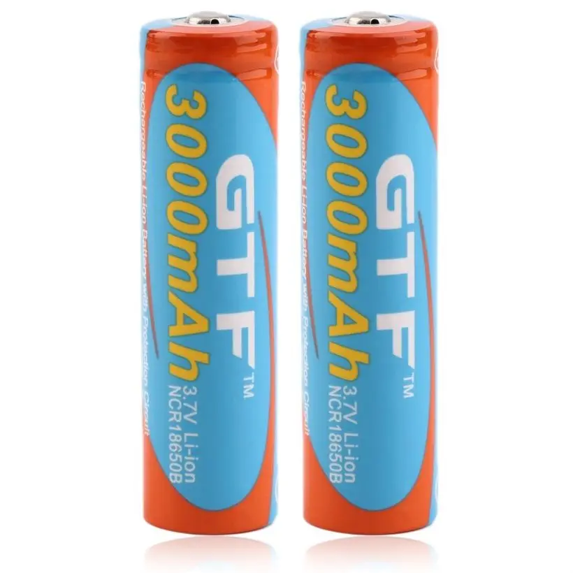 GTF-batería recargable DE iones DE litio para linterna LED, 3,7 V, 18650, 3000mAh, 2 unidades