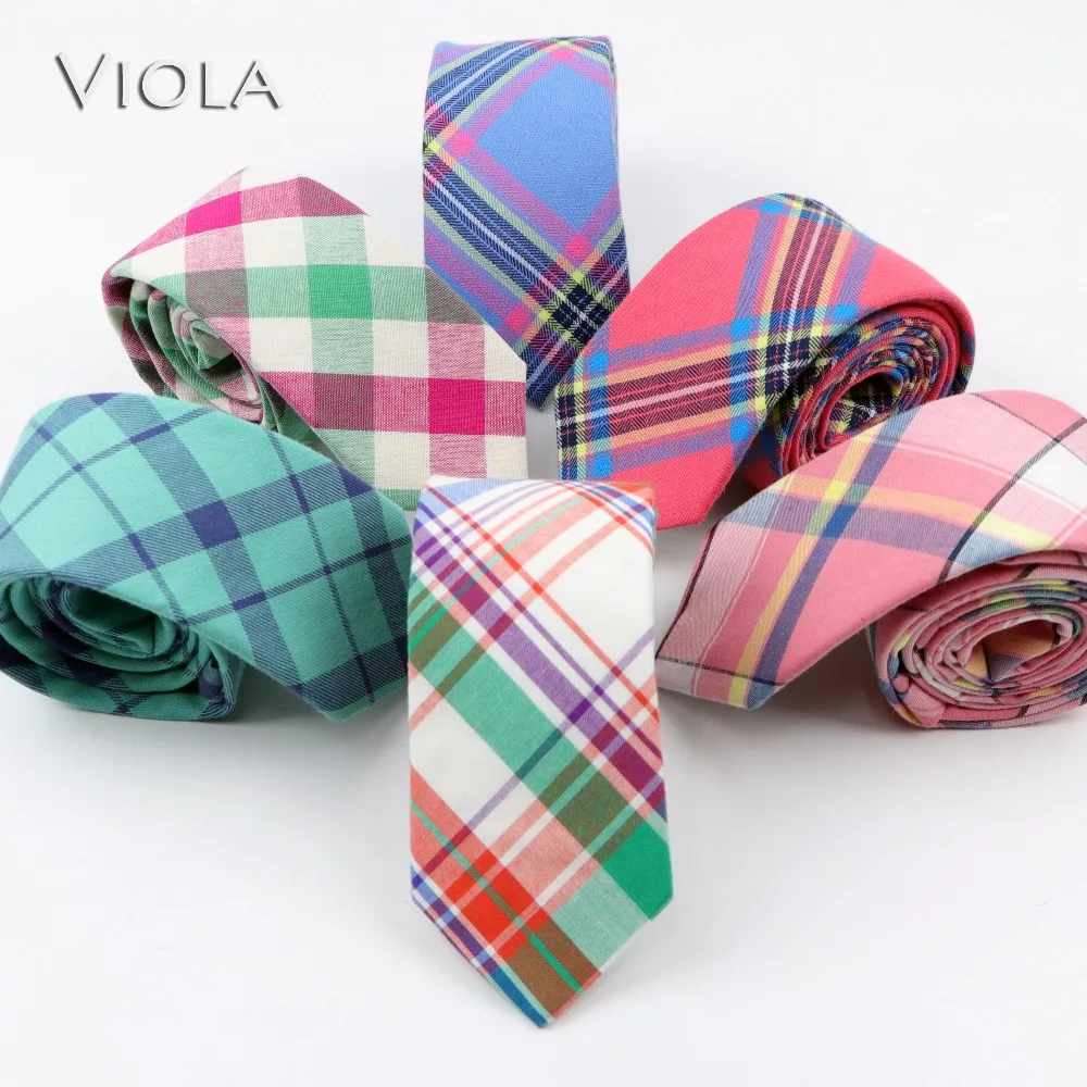 Young Men Soft Cotton Striped Plaid Necktie Mint Green Pink 6cm Casual Skinny Ties Tuxedo Party Fashion Cravat Gift Accessory