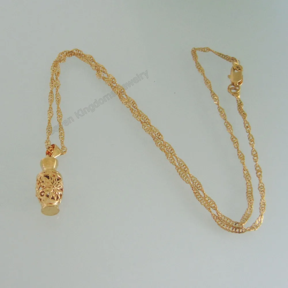 YELLOW GOLD PLATED 18INCH NECKLACE& VIVID SPECIAL FLOWER VASE HANGS 25mm 0.98