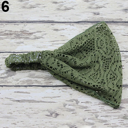 Women Fashion Bandanas Turban Lace Hollow Pattern Hair Band Wide Headband