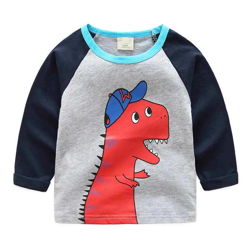 2023 Spring Autumn Children\'S Clothing Baby Boys Roud Neck Long-Sleeve Cotton Carton Print T-Shirt Basic Shirt Tops For Kids