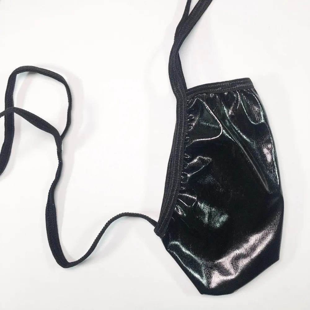 G366V Hot Mens Pouch Thong Suspender PVC Faux Leather Black Mens Pouch Suspender