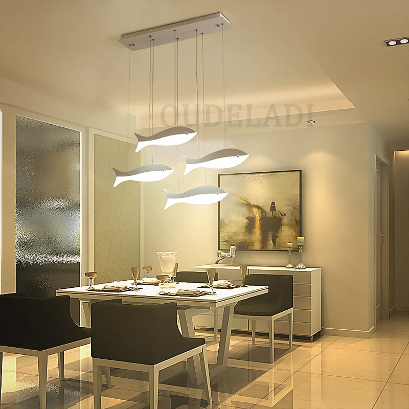 Modern LED Chandelier For Living Room Dining Room Kitchen Home Pendant Lamp White Acrylic fish shape Ceiling Hanging Light