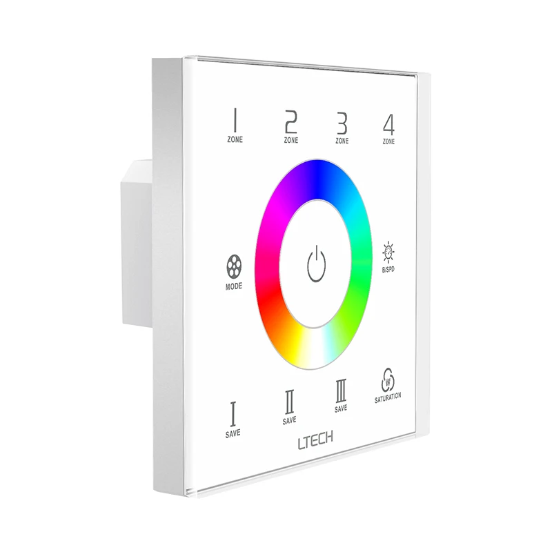 LTECH New Led RGBW Strip Controller EX8S Wall Touch Panel 4 Zone AC 100V~240V 2.4GHz Wireles DMX Dual Function RGB String Use