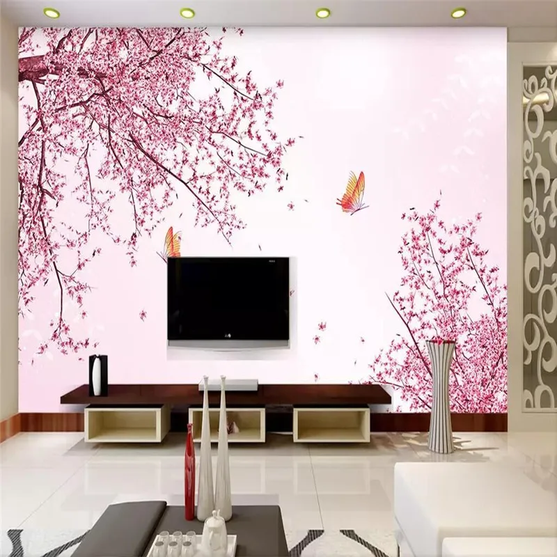 Pink ten peach romantic love flowers living room marriage room wall professional production wallpaper custom home wall