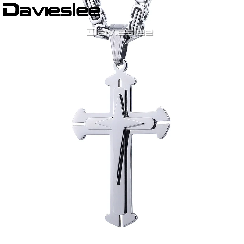 Davieslee Cutout Cross Pendant Necklace for Men Gold Black Silver Color Stainless Steel Wholesale Jewelry LKP180