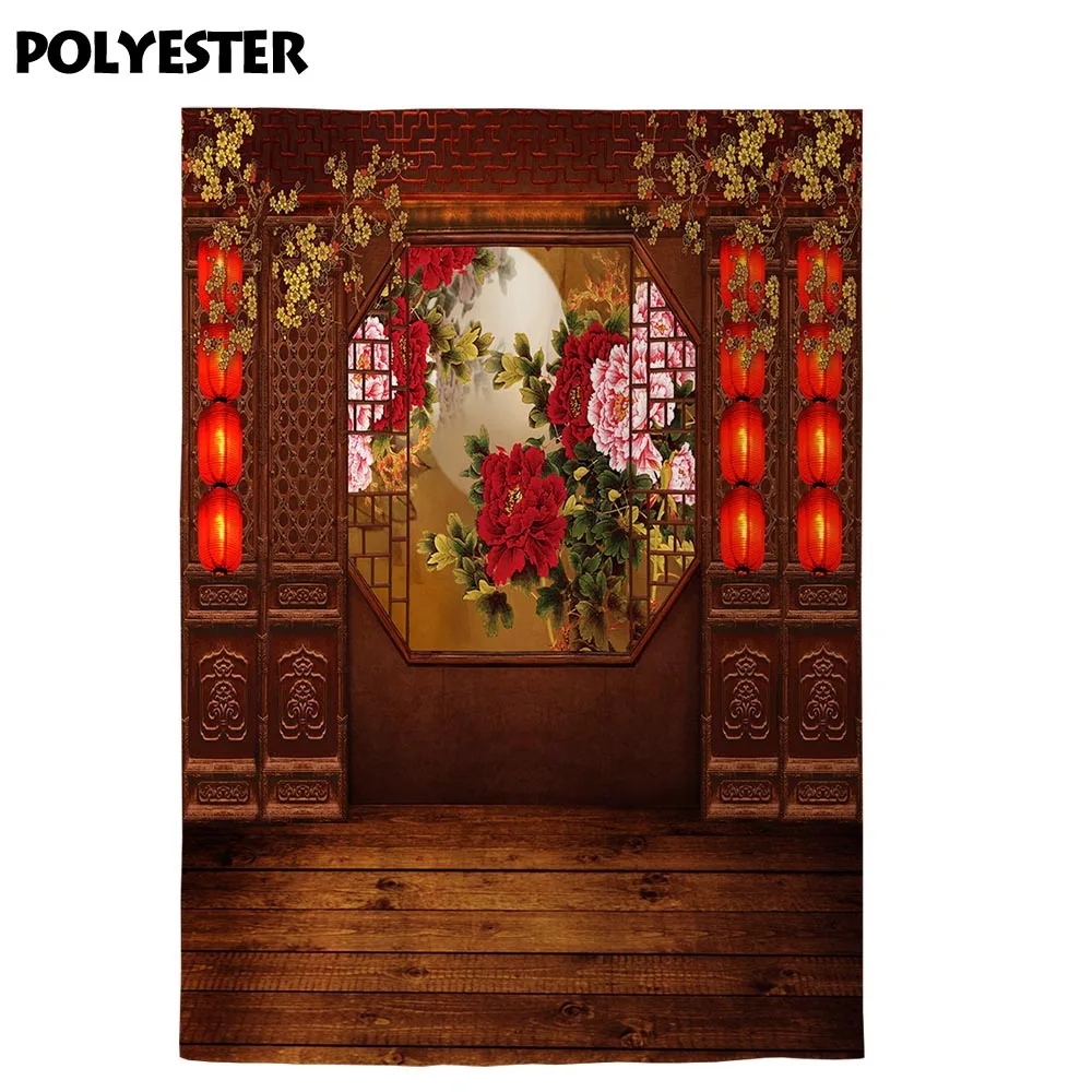 Funnytree photography backdrop Chinese new year decor wedding Boda wood backdrop flower door background photozone photophone