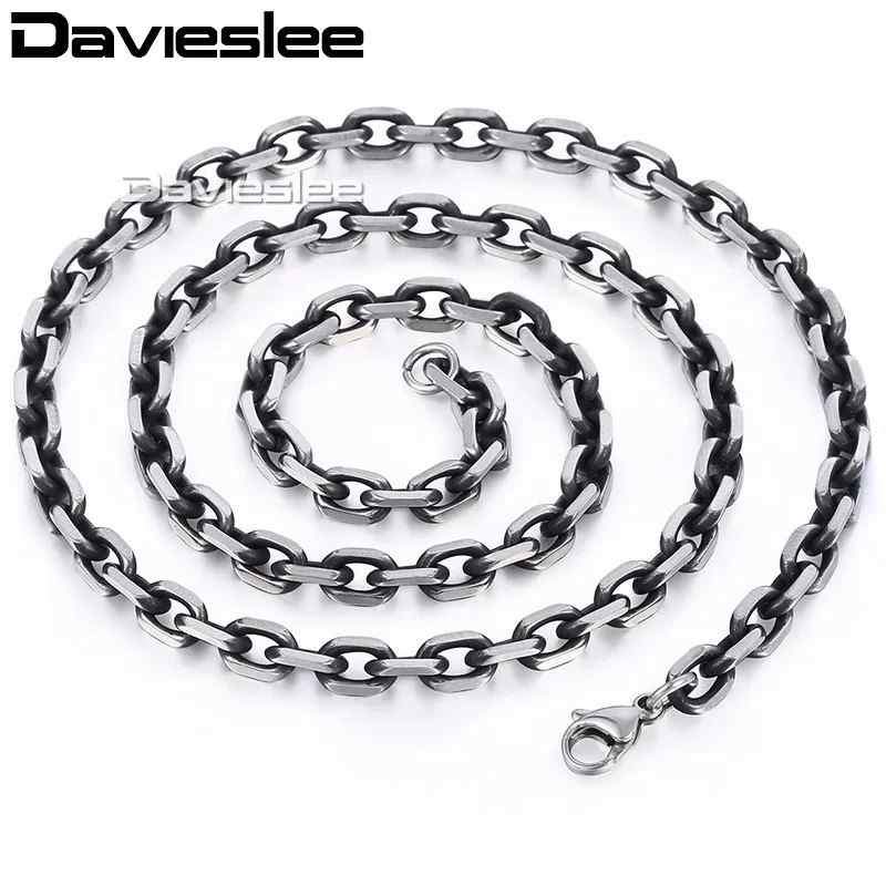 Davieslee Mens Necklace Chain Cut Cable Stainless Steel Gunmetal Tone Wholesale Fashion Necklaces for Men 6mm 18-36inch LKN498