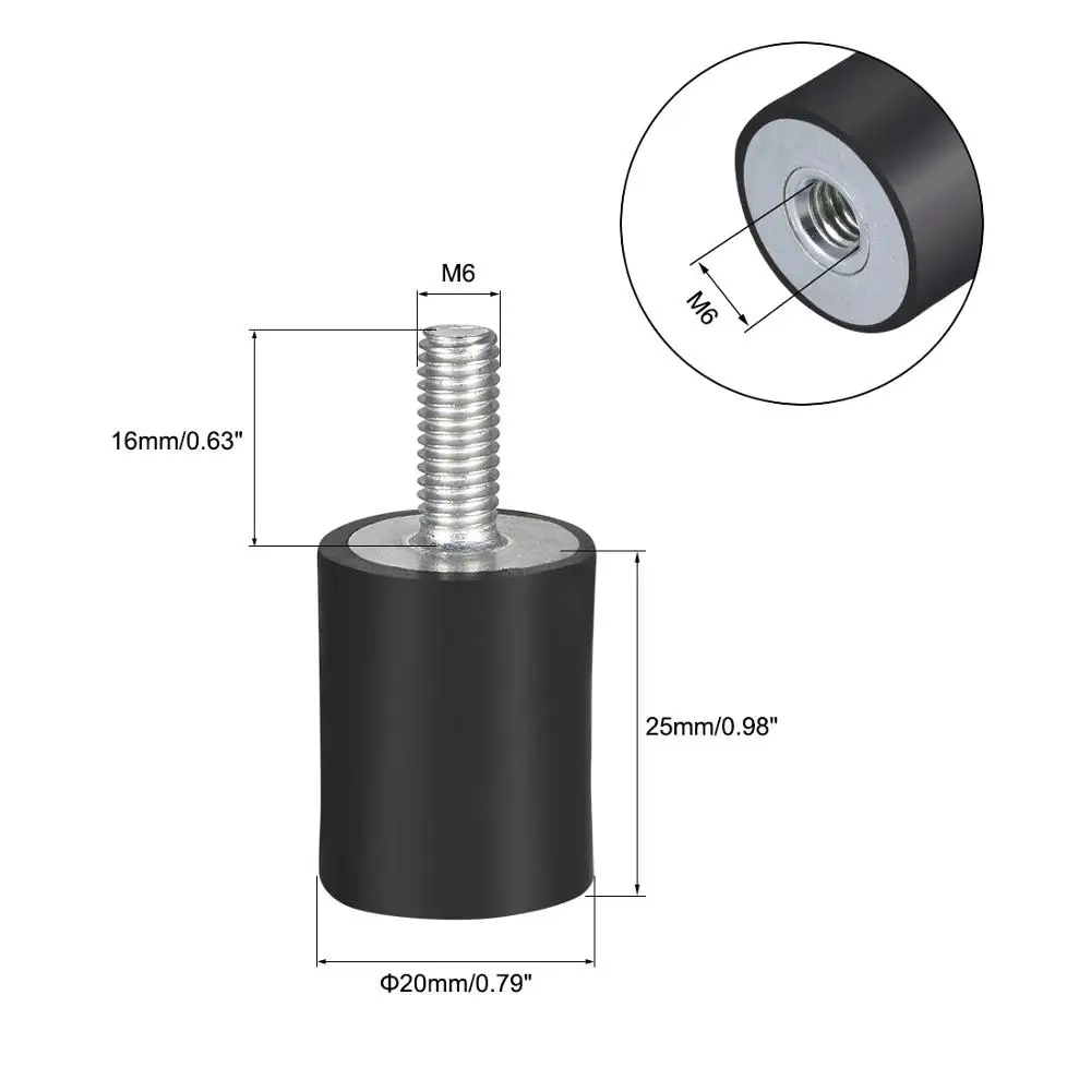 UXCELL 8 pcs M4/6 D15 Filo Maschio Femmina Supporti In Gomma Cilindrico di Vibrazione Isolatori Ammortizzatore Nero Placcato Zinco