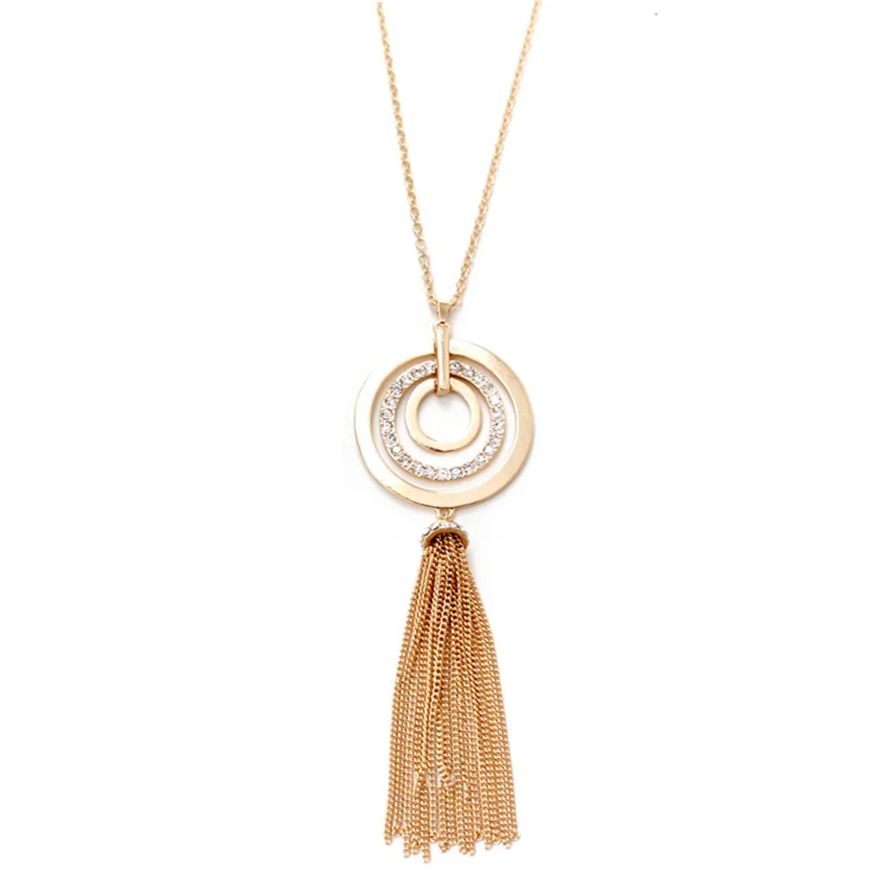 

Lureme European Concentric Circles with Crystal Long Tassel Necklace for Women Girls Best Gift (nl005587)