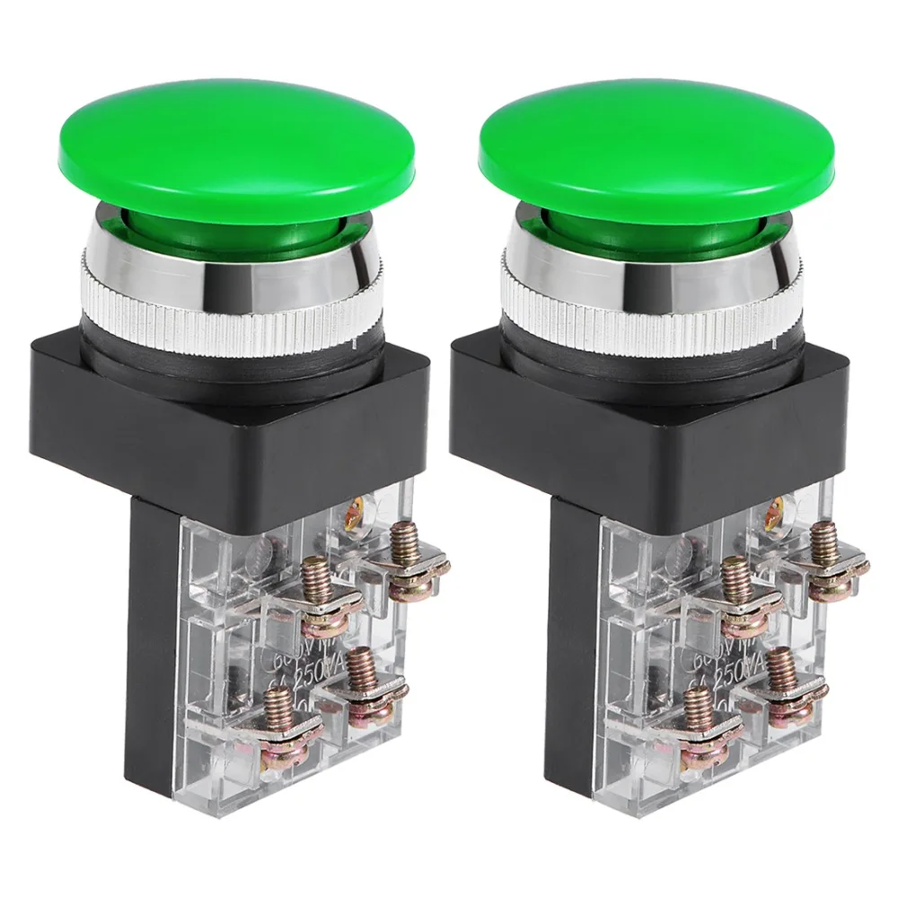 

UXCELL 2Pcs 30mm Switches Mounting Hole Momentary Push Button Switch Green DPST Mushroom Head Switch Accessories Supplies