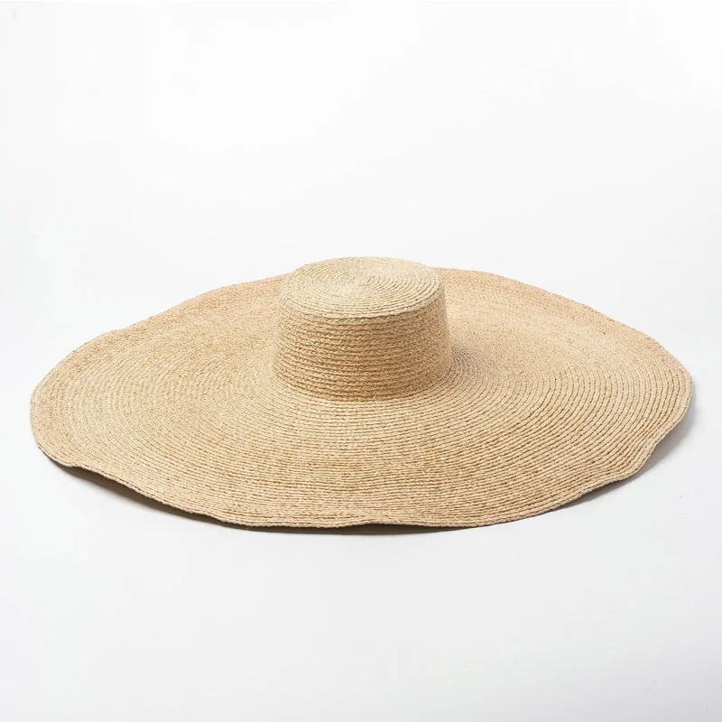 Elegant Natural 25cm Extra Large Raffia Hat Wide Brim Kentucky Derby Hat Women Floppy Summer Beach Hat Big Straw Sun Hat chapeau