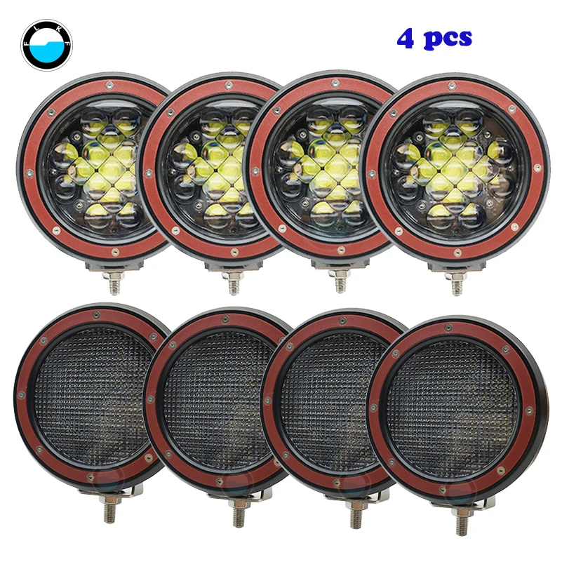 4 Pcs Work Led Bar 4x4 Off Road 5inch Work light 51W Spot Flood Beam OffRoad Driving Light For Jeep Truck Tractor Boat ATV SUV.