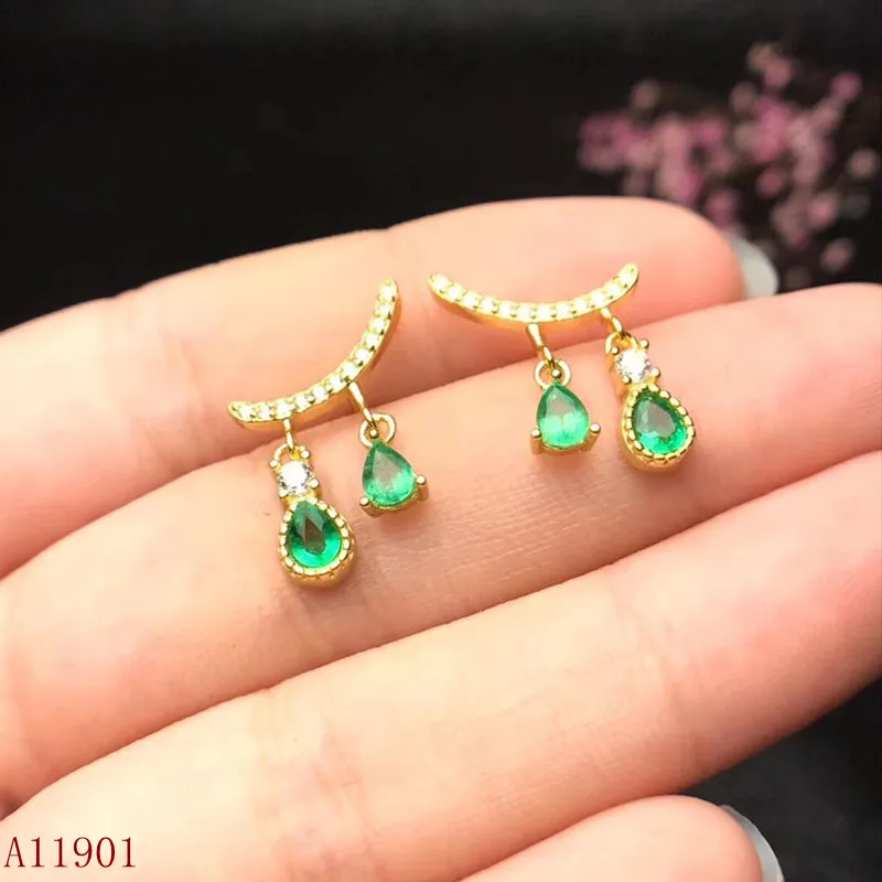 KJJEAXCMY fine jewelry Identification of 925 Silver-inlaid Celestial Emerald Ear Nails cvdfg