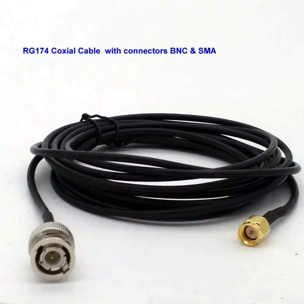 High quality 50 Ohm RG174 RF Coaxial Cable Pure Copper with BNC male SMA male connectors for SDR Antenna cable 3 meters or 6 me