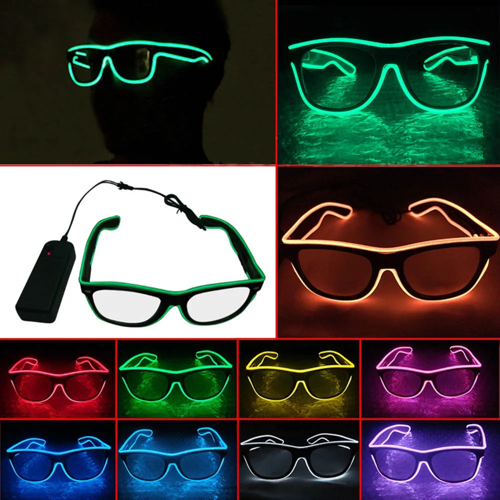 1Pc EL Wire Strip Light Glowing Shades Eye-wear Glasses Party Bar Decor Neon Led Light Special Shutter Light Up/Cool