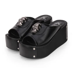 Large Size Summer Women Platform Sandals Anime Skull Rivets Ladies Dark Gothic Punk Lolita Cosplay Shoes Muffin Sandals Slippers