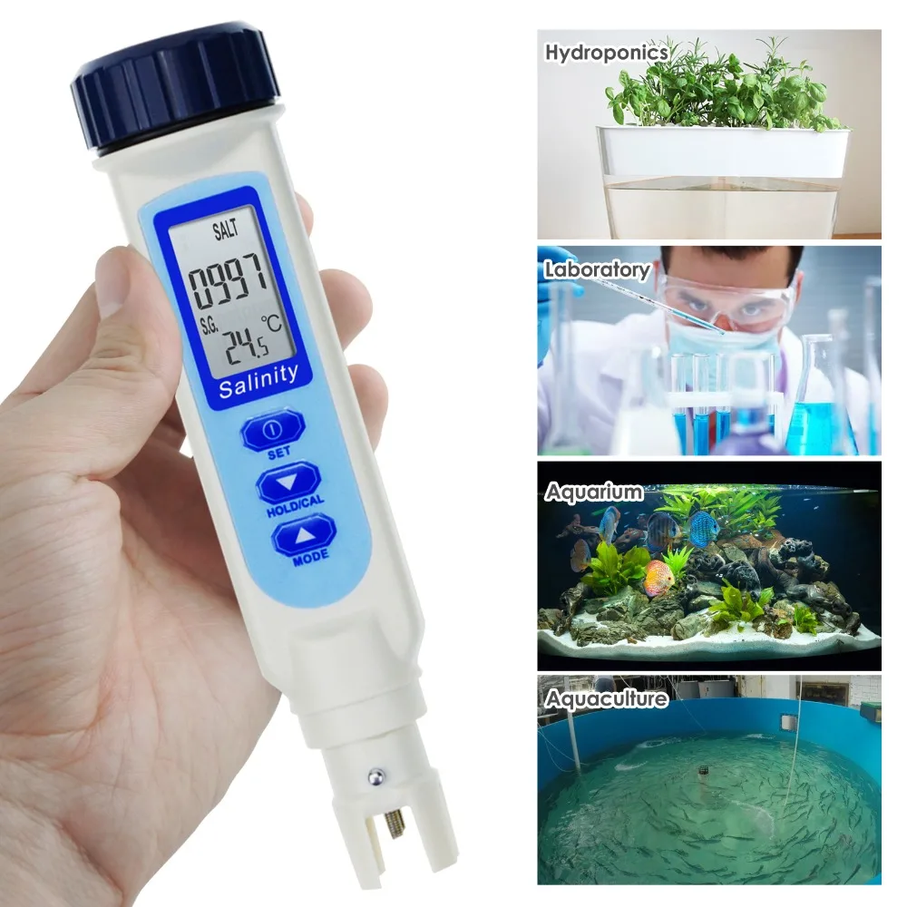 Salinity & Temp Meter Pen Type Salt Water Quality Tester ATC NaCl 3-in-1 Checker for Saltwater Aquarium Pond Food Pool Cooking