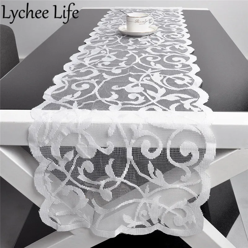 White Vintage Lace Table Runner Dresser Scarf Solid Color Classic Table Runners Modern Home Hotel Party Table Decor