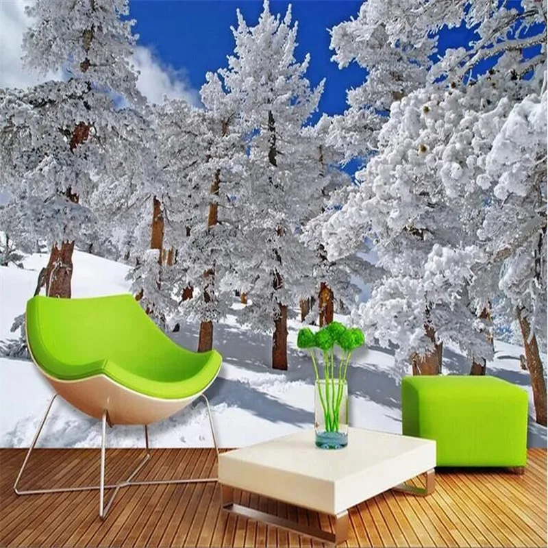 Winter snow scene 3D TV background wall decorative painting specializing in the production of wallpaper murals custom home wall