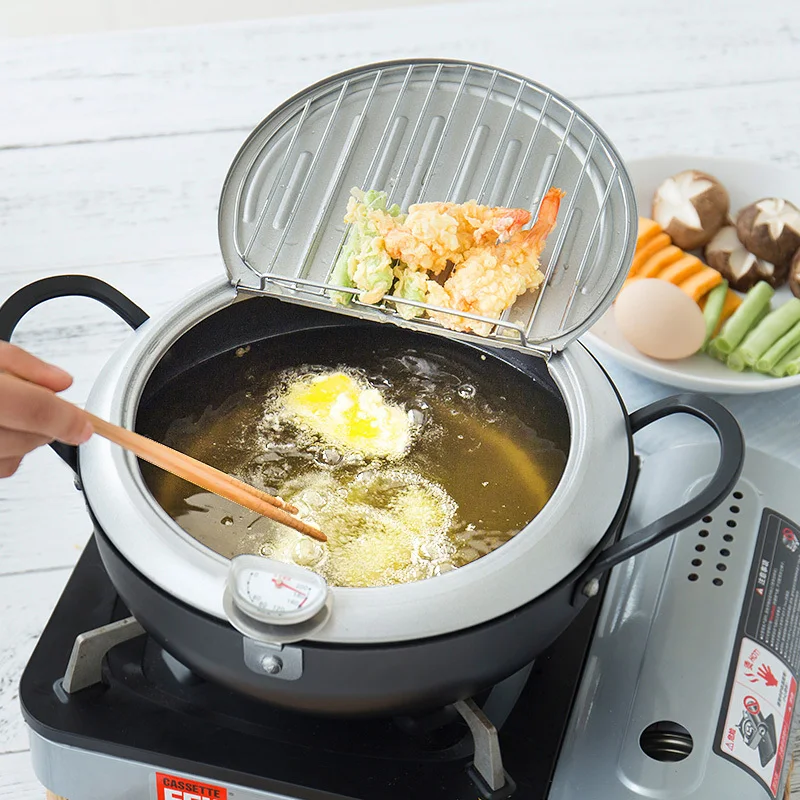 Japanese style frying pan small household health fryer temperature control tempura deep fry thermometer fried chicken pot