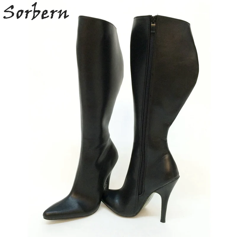 Sorbern Hard Shaft Knee Boots Women High Heel Winter Shoes 12Cm Stiletto Vegan Personalized Shaft Black Matte Booties Unisex