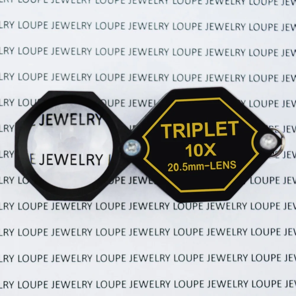 10x Magnification Jewelery Loupe, 20.5mm Triplet Lens Achromatic Optical Glass Metal(Aluminum) Body Black Frame Hexagonal Design