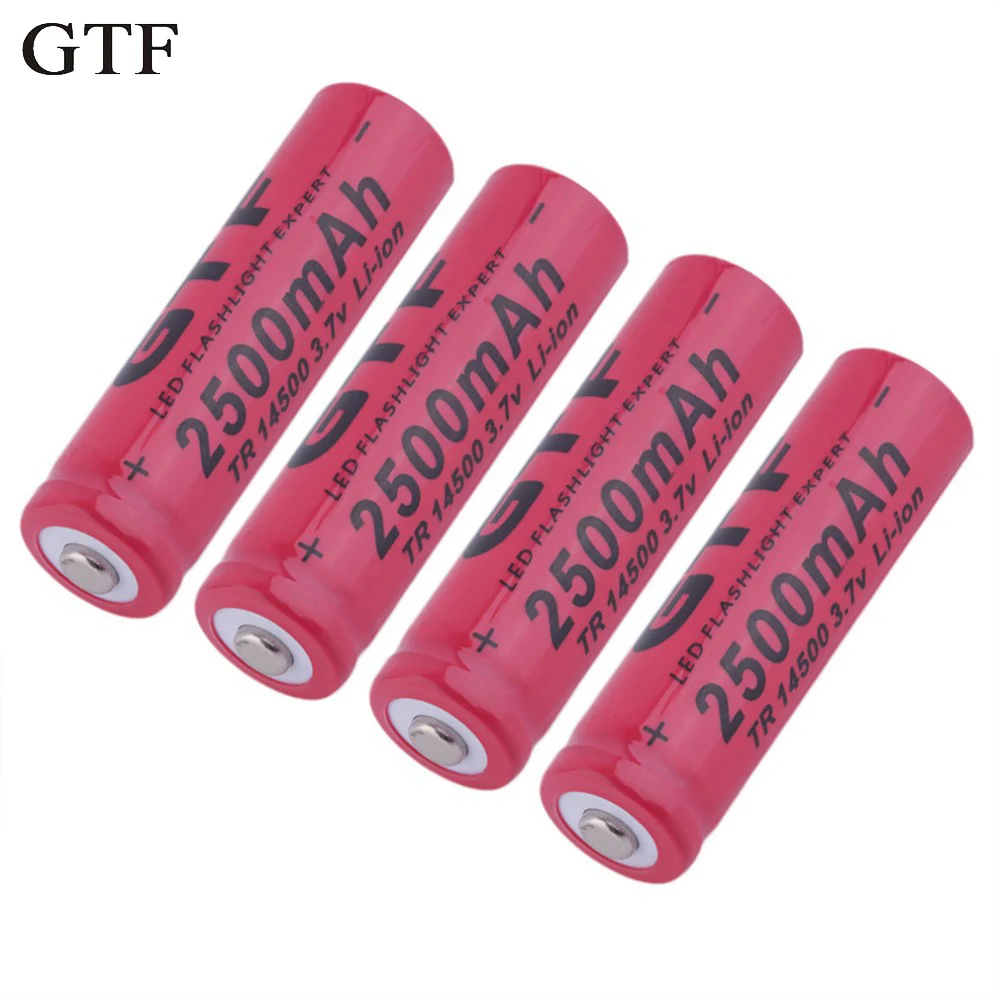 GTF 4pcs 14500 rechargeable lithium battery tip 2500mAh 3.7 V flashlight rechargeable battery