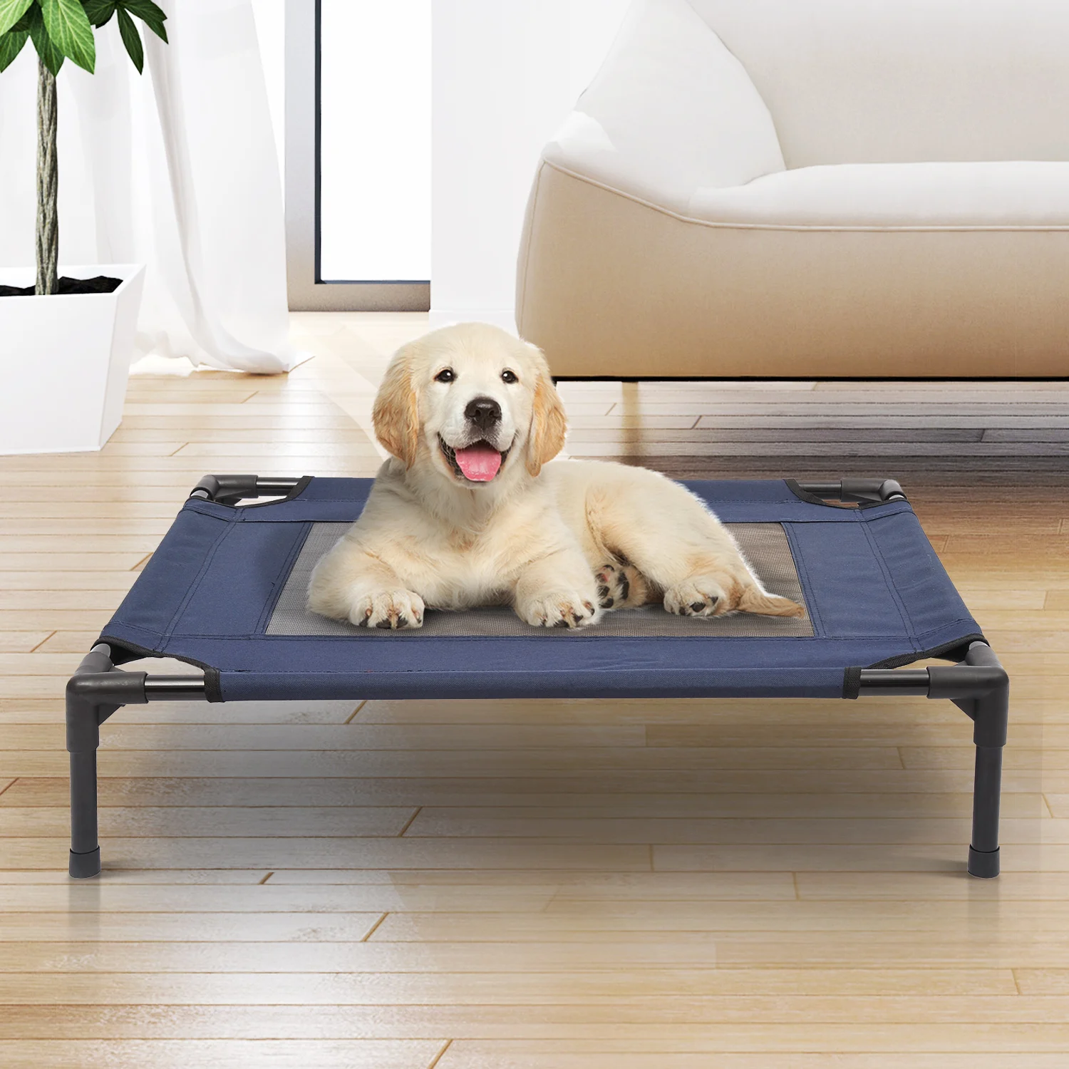 PawHut Cama Elevada Perros with Transpirable Tela Oxford 76x61x18 cm Azul – Detail 3