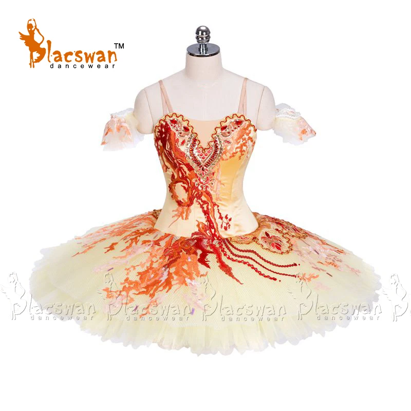 Gold Satin Girl Ballet Dress Firebird Variation Classical Ballet Costume Professional Pancake Tutu BT910