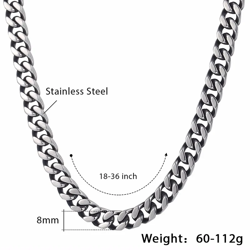 Davieslee Men\'s Necklace Stainless Steel Chain for Men Gunmetal Curb Cuban Link 8/10/12mm DKNM142