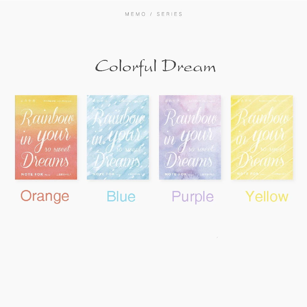 Personal Notebook Memo Pad Writing Pads Dreamlike Rainbow 88 Printed Sheets 4 Colors to Choose 65mm x 90mm