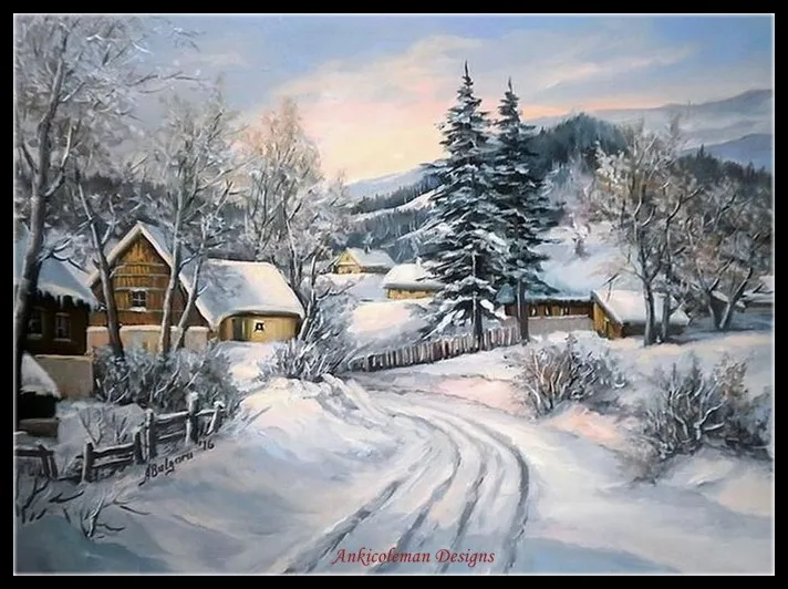 Embroidery Counted Cross Stitch Kits Needlework - Crafts 14 ct DMC DIY Arts Handmade Decor - Winter Village Snow