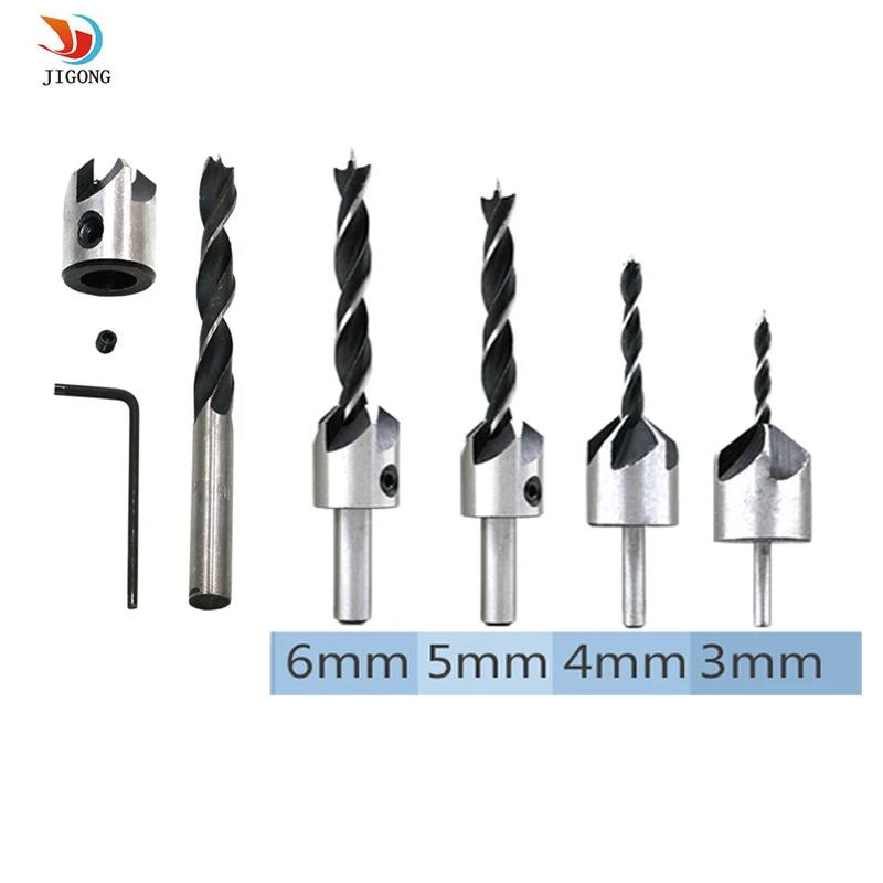 

4pcs HSS 5 Flute Countersink Drill Bit Set Reamer Woodworking Chamfer 3mm 4mm 5mm 6mm